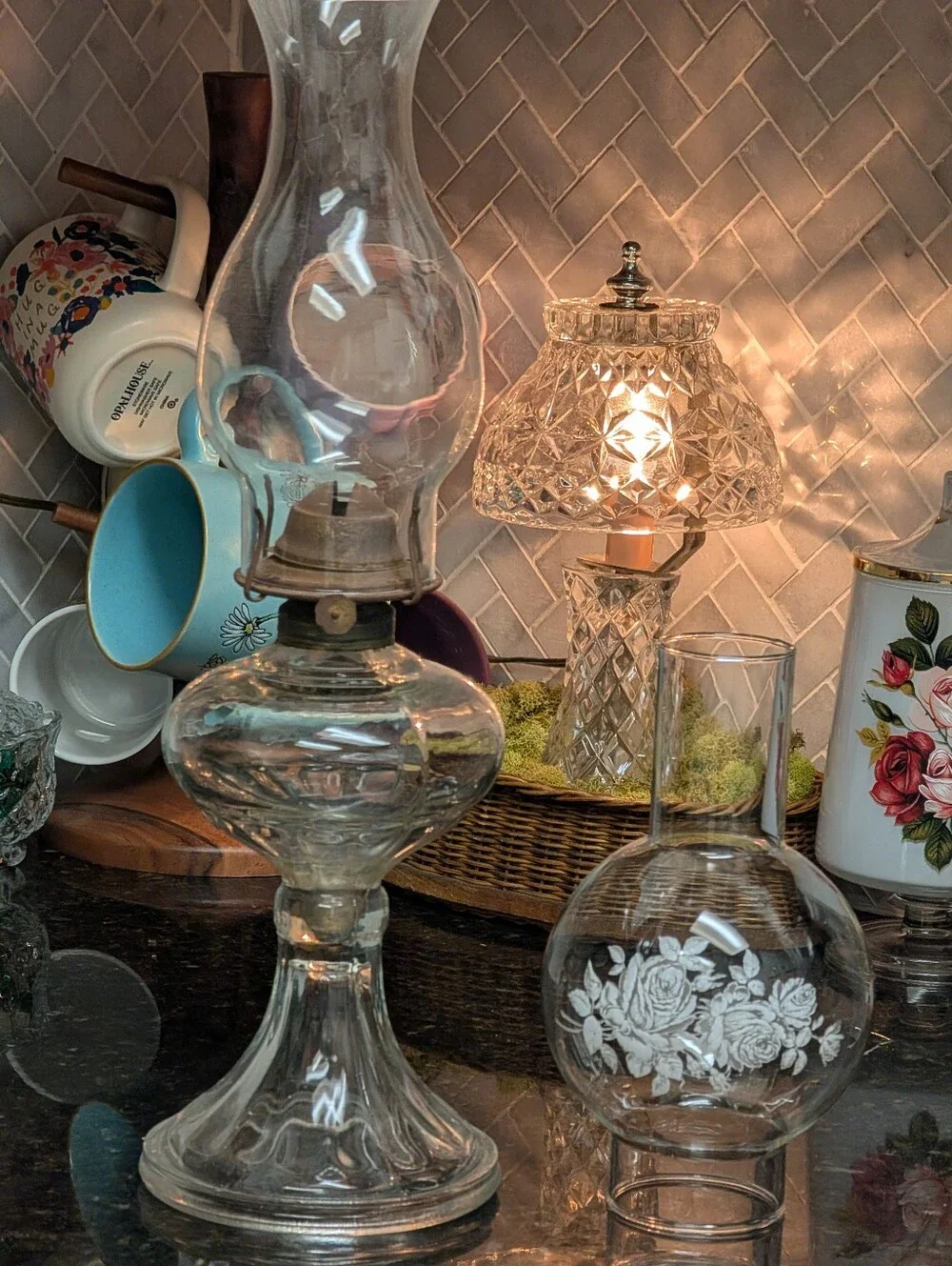 antique clear glass kerosene Lamp